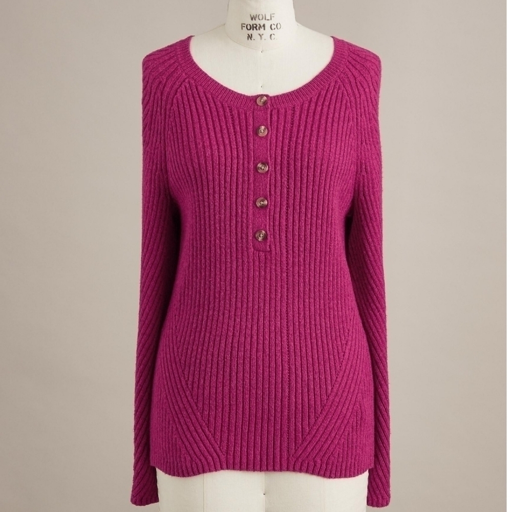 Sundance birdie Henley Ribbed Knit Silk Blend Sweater